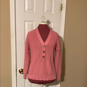 Women’s Rachel Zoe Size Medium Dusty Rose V-Neck 3 Button Up Pullover Sweater